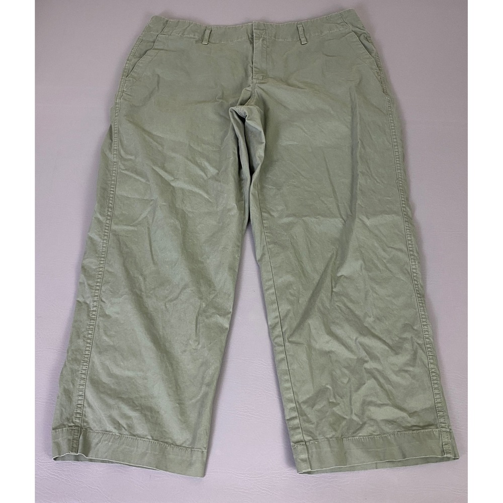 A New Day Chino Pants Womens 16 Olive Green Wide Leg Cropped Stretch Cotton Sage